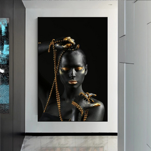 Afro Girl in Beads Jewel Canvas Wall Art-Wall Posters