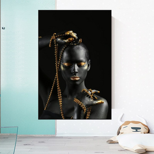 Afro Girl in Beads Jewel Canvas Wall Art-Wall Posters