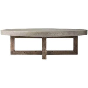 Aged Pine Wood Round Coffee Table-Coffee Table