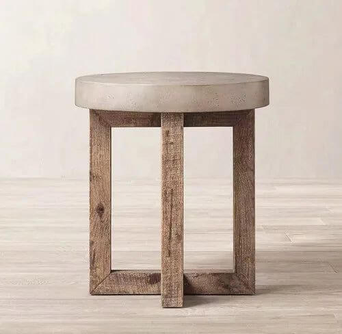 Aged Pine Wood Round Coffee Table-Coffee Table