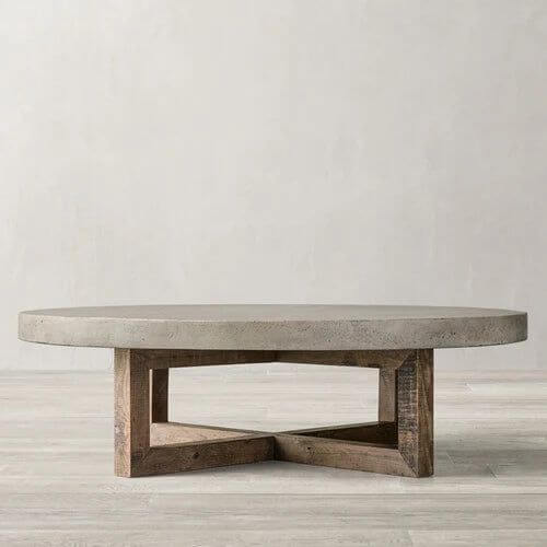 Aged Pine Wood Round Coffee Table-Coffee Table