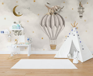 Air Balloon Safari Nursery Wallpaper Mural - Flying Safari-Kids Room Wallpaper