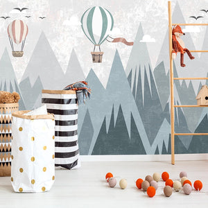 Air Balloons Flying over Mountain Peaks Nursery Wallpaper-Kids Room Wallpaper