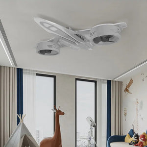 Airplane Ceiling Light with Fan for Kids Room - Light Grey-Kids Room Nursery Lighting