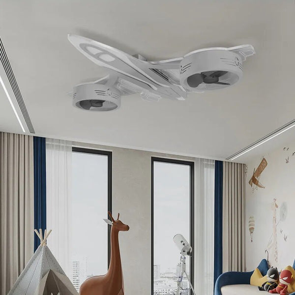 Airplane Ceiling Light with Fan for Kids Room - Light Grey-Kids Room Nursery Lighting