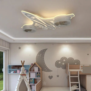 Airplane Ceiling Light with Fan for Kids Room - Light Grey-Kids Room Nursery Lighting