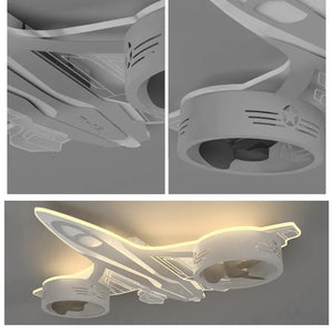 Airplane Ceiling Light with Fan for Kids Room - Light Grey-Kids Room Nursery Lighting