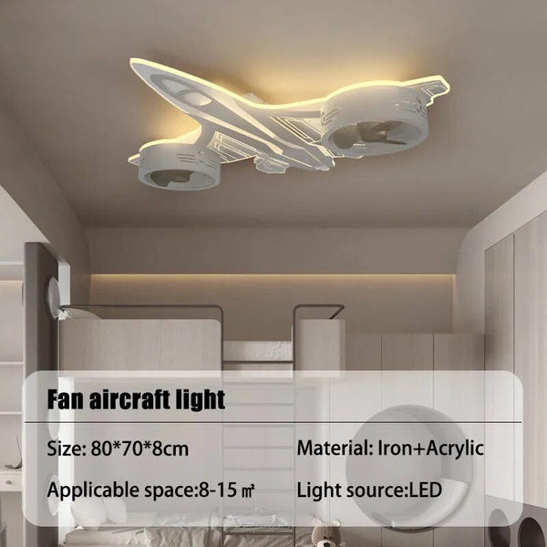 Airplane Ceiling Light with Fan for Kids Room - Light Grey-Kids Room Nursery Lighting