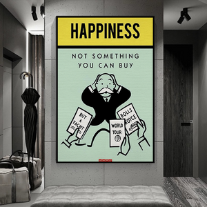 Alec Monopoly Cant Buy Happiness Play Card Canvas Wall Art-Wall Posters