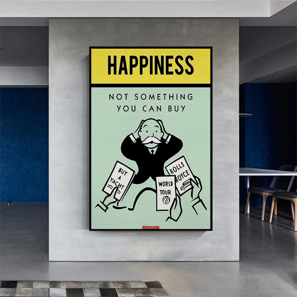Alec Monopoly Cant Buy Happiness Play Card Canvas Wall Art-Wall Posters