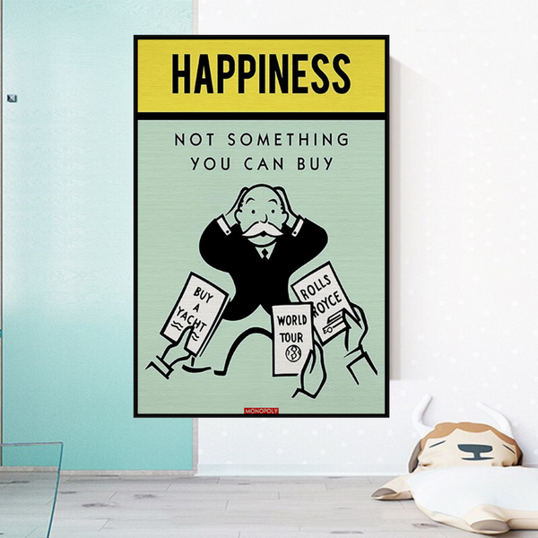 Alec Monopoly Cant Buy Happiness Play Card Canvas Wall Art-Wall Posters