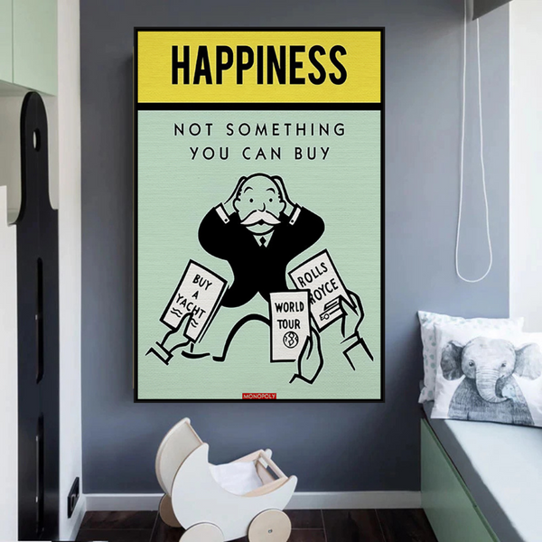 Alec Monopoly Cant Buy Happiness Play Card Canvas Wall Art-Wall Posters