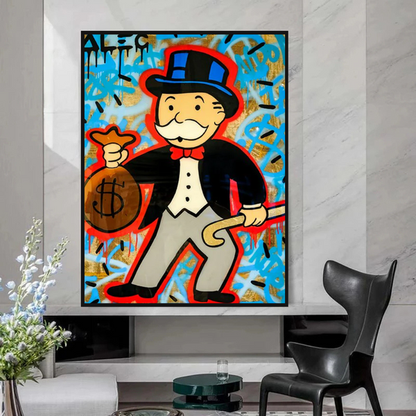 Alec Monopoly Canvas Wall Art - Money Bag-Wall Posters