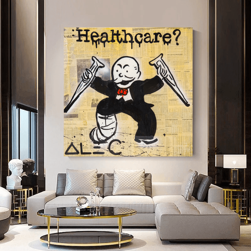 Alec Monopoly Healthcare Medical Newspaper Canvas Wall Art-
