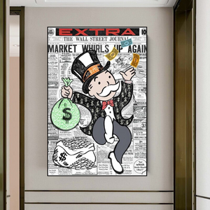 Alec Monopoly Money Bag Prints Newspaper Canvas Wall Art-Wall Posters