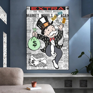 Alec Monopoly Money Bag Prints Newspaper Canvas Wall Art-Wall Posters