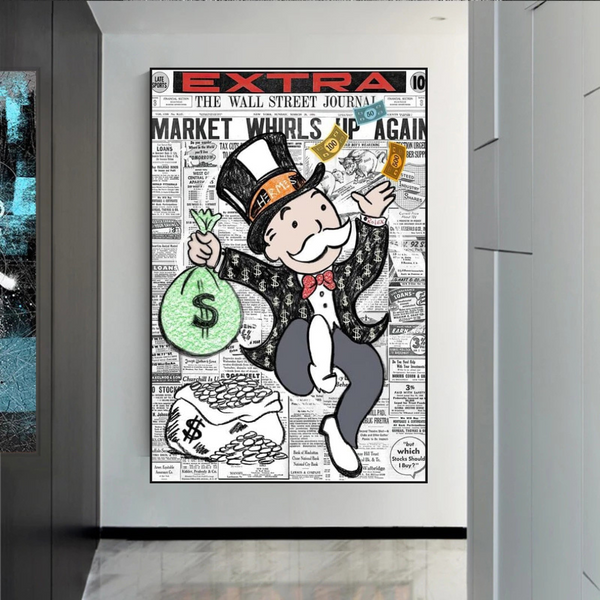 Alec Monopoly Money Bag Prints Newspaper Canvas Wall Art-Wall Posters