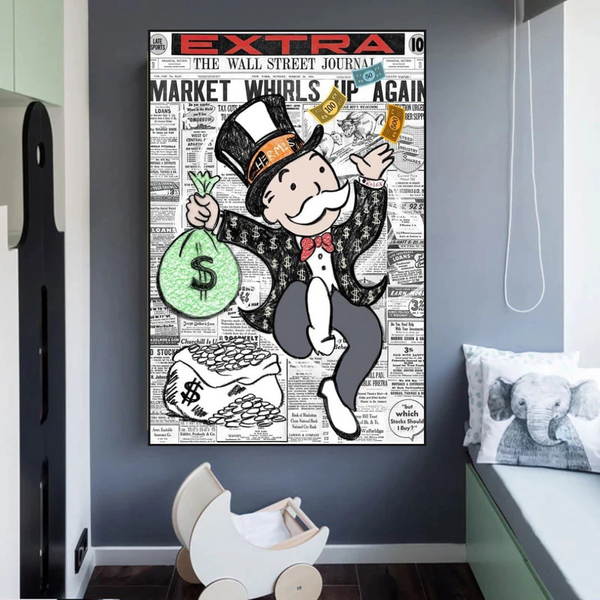 Alec Monopoly Money Bag Prints Newspaper Canvas Wall Art-Wall Posters