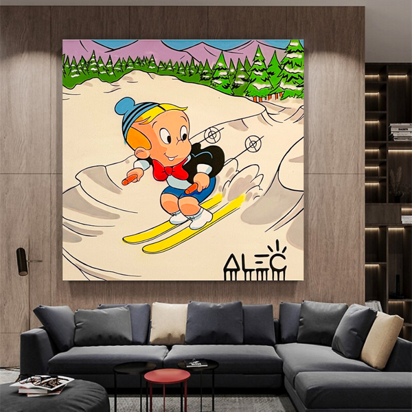 Alec Monopoly Money Maker Skiing Canvas Wall Art-Wall Posters