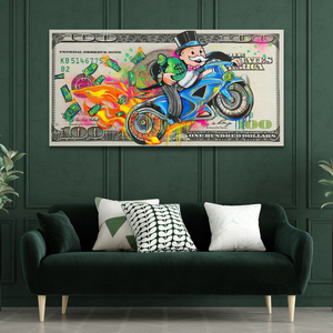 Alec Monopoly Money Millionaire on Heavy Bike Canvas Print-Wall Posters