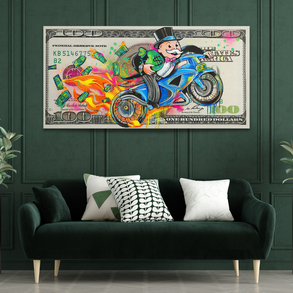 Alec Monopoly Money Millionaire on Heavy Bike Canvas Print-Wall Posters