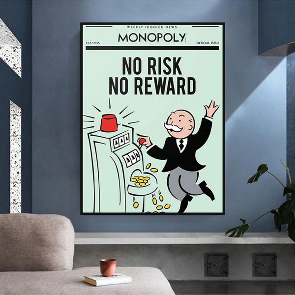 Alec Monopoly No Risk No Reward Play Card Canvas Wall Art-Wall Posters