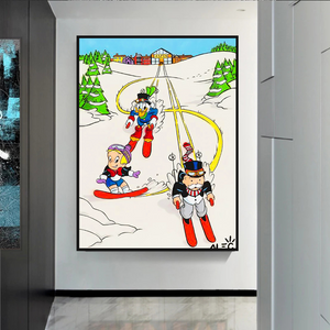 Alec Monopoly Skiing Art: Money Maker Canvas Wall Art-Wall Posters