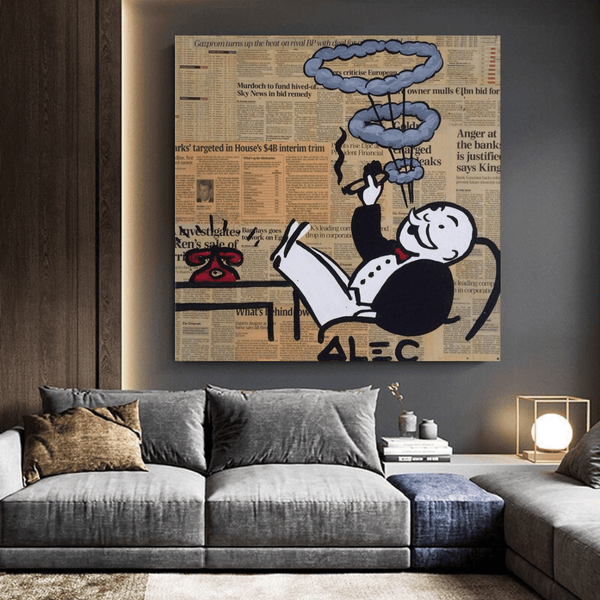 Alec Monopoly Smoking Cigar Canvas Wall Art-Wall Posters