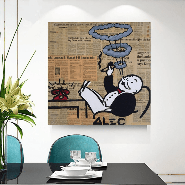 Alec Monopoly Smoking Cigar Canvas Wall Art-Wall Posters