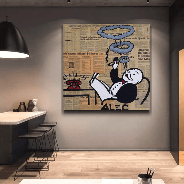 Alec Monopoly Smoking Cigar Canvas Wall Art-Wall Posters