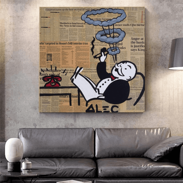 Alec Monopoly Smoking Cigar Canvas Wall Art-Wall Posters