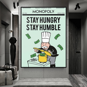 Alec Monopoly Stay Hungry Stay Humble Play Card Canvas Wall Art-Wall Posters