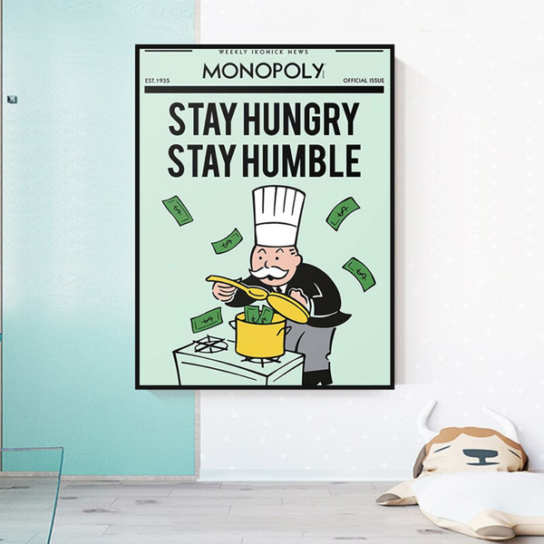 Alec Monopoly Stay Hungry Stay Humble Play Card Canvas Wall Art-Wall Posters