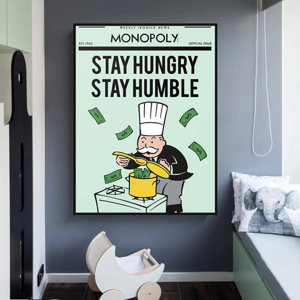 Alec Monopoly Stay Hungry Stay Humble Play Card Canvas Wall Art-Wall Posters