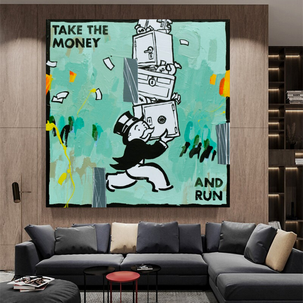 Alec Monopoly Take the money and Run Canvas Wall Art-Wall Posters