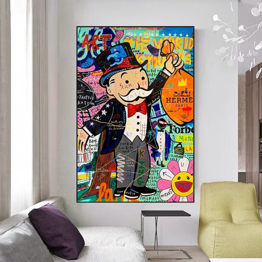 Alec Monopoly The World is Yours Money Bag Canvas Wall Art-Monopoly Wall Poster