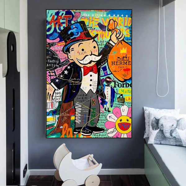 Alec Monopoly The World is Yours Money Bag Canvas Wall Art-Monopoly Wall Poster