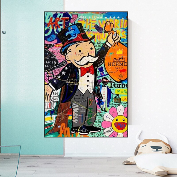 Alec Monopoly The World is Yours Money Bag Canvas Wall Art-Monopoly Wall Poster