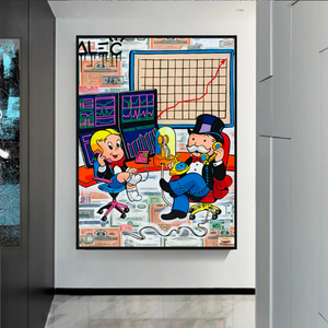 Alec Monopoly and Richie Rich in Forex Trading Crypto Canvas Print-Wall Posters