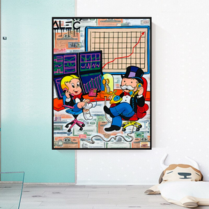 Alec Monopoly and Richie Rich in Forex Trading Crypto Canvas Print-Wall Posters