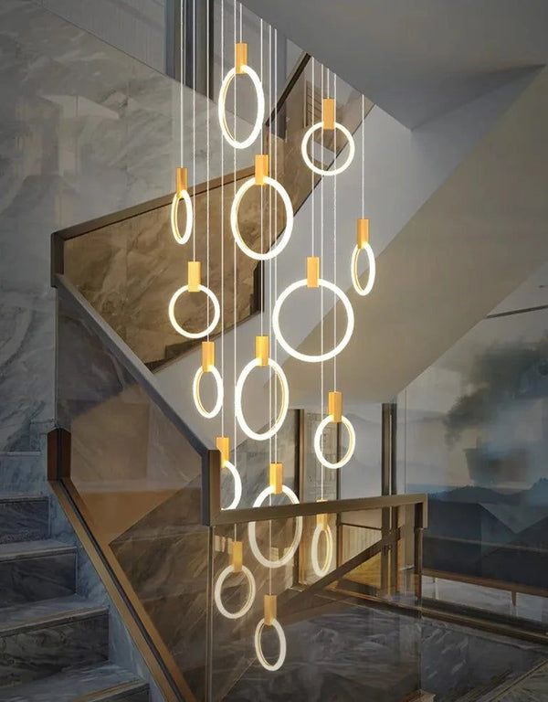 Aluminium Black Rings Long pendant lamp-