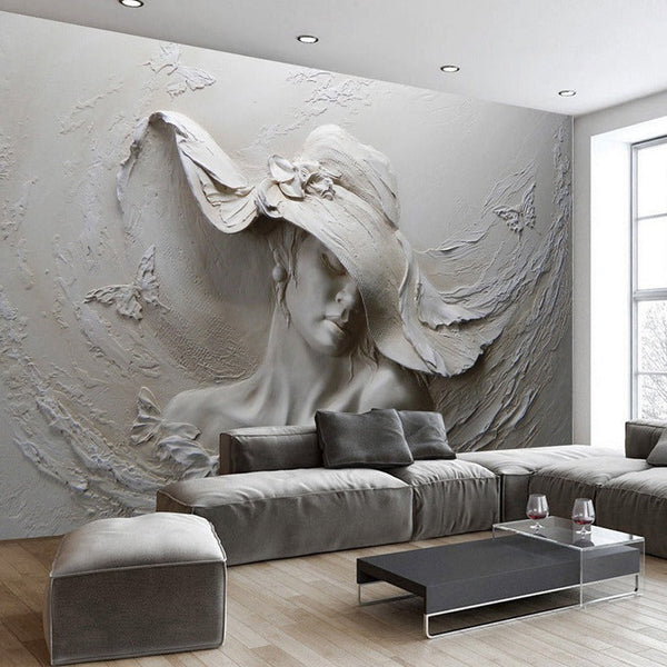 Ancient Style Lady with Hat Wallpaper for Home Wall Decor-Geometric Shapes Wallpaper