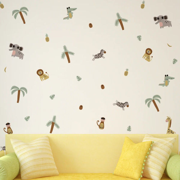 Animal Wall Stickers for Kids Room - Cartoon Elephant, Monkey, Crocodile-