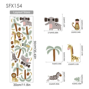 Animal Wall Stickers for Kids Room - Cartoon Elephant, Monkey, Crocodile-