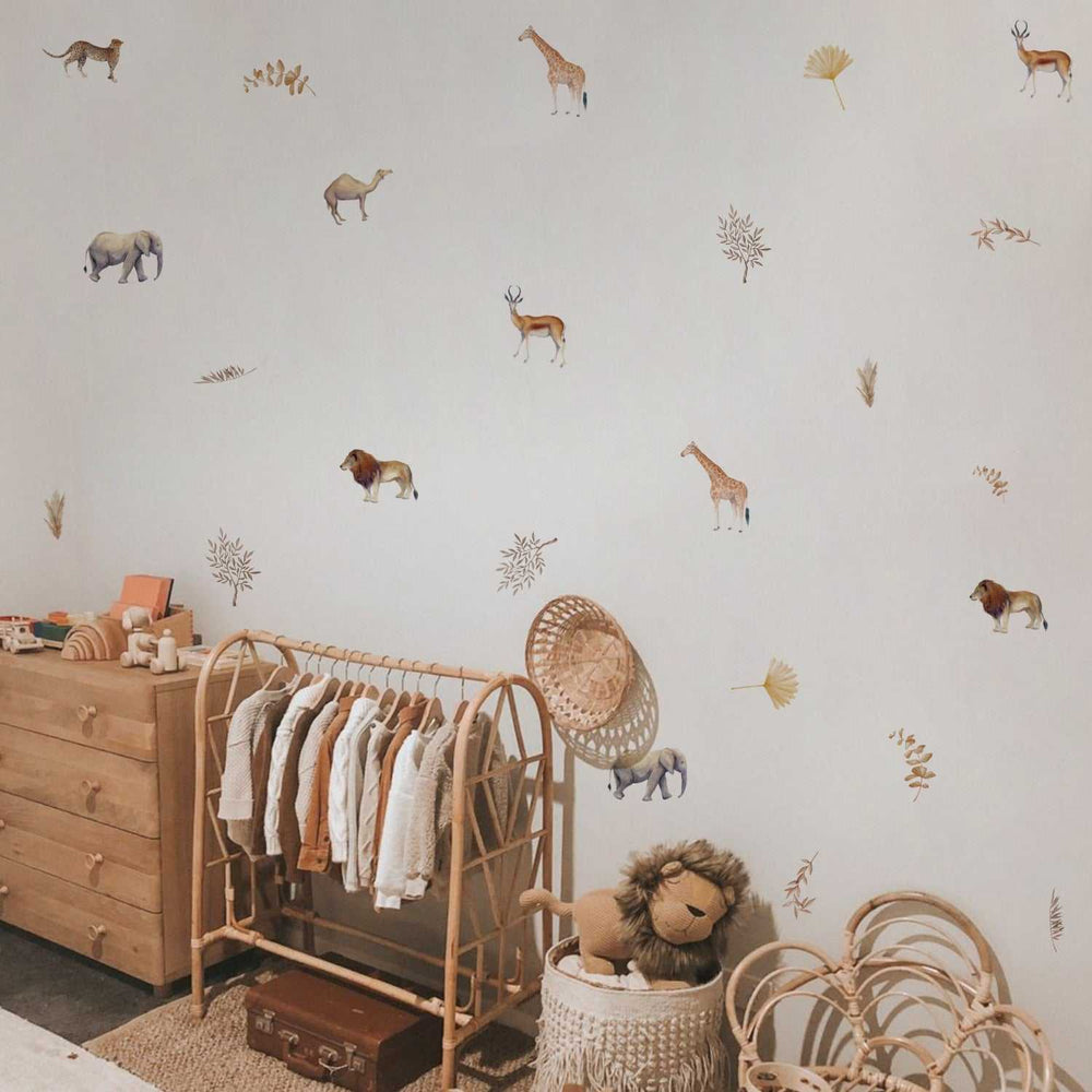 Animals Boho Leaves Kids Wall Stickers - Creative Room Decor-Kids Nursery Bohemian Wall Decals