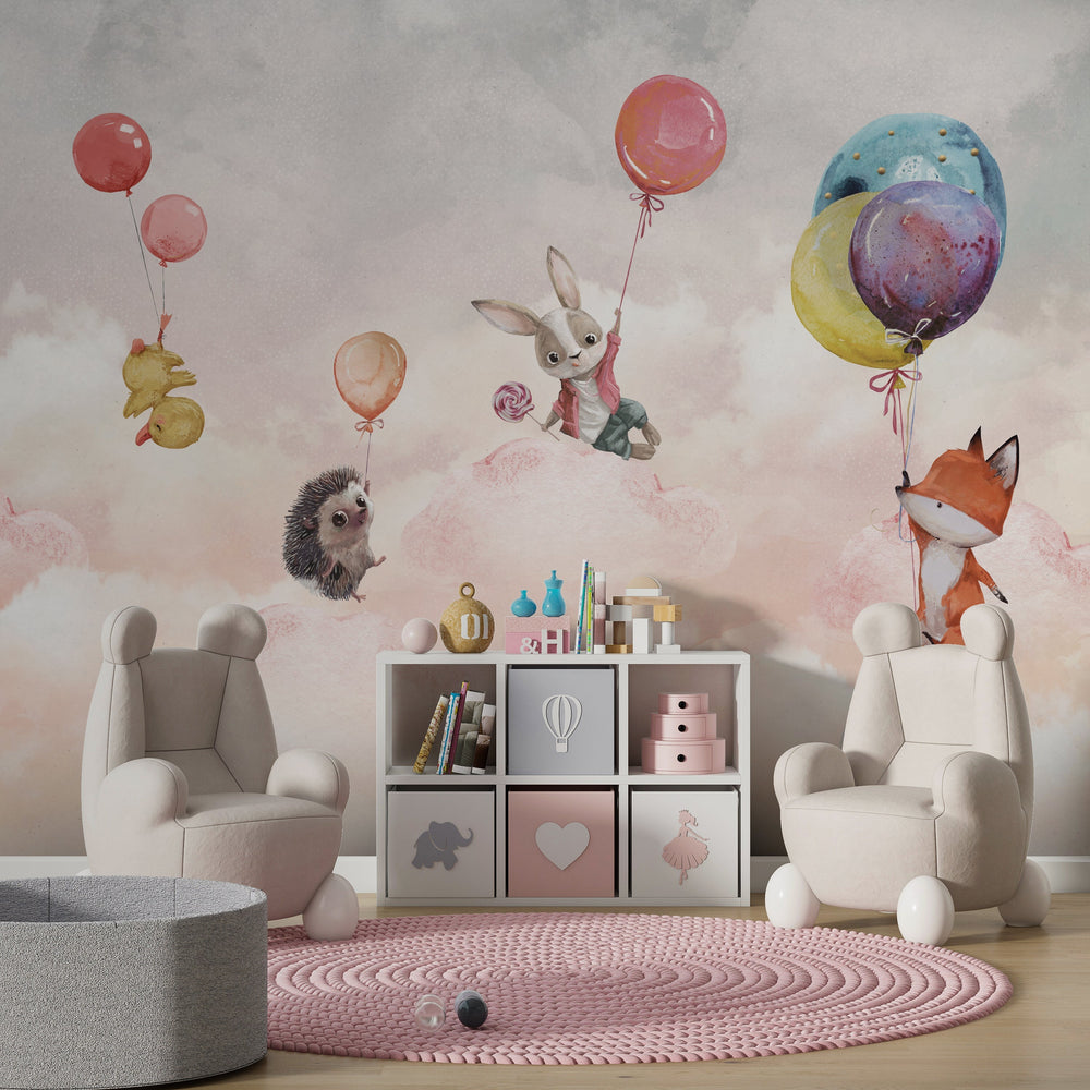 Animals on Balloon - Kids Nursery Wallpaper Mural-Kids Room Wallpaper