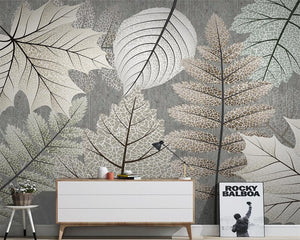 Artistic Monochrome Leaf Mural Wallpaper-Flower & Leaf Wallpaper