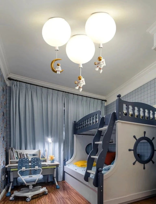 Astronauts on Moon Hanging LED Celing Light-Kids Room Nursery Lighting