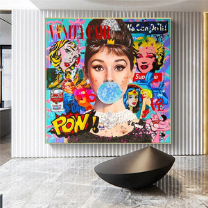 Audrey Hepburn Chewing Gum Canvas Poster-Wall Posters