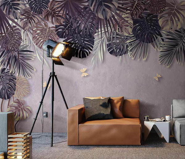 Autumn Leaves Wallpaper Mural - Retro Leaves Design-Flower & Leaf Wallpaper